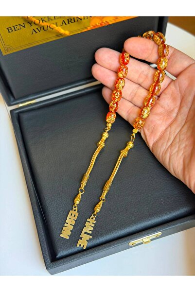 Kehribarstore Altın Parçacıklı İsimli Zaza Model Tesbih, Erkek, Hediye, Zaza, İsimli