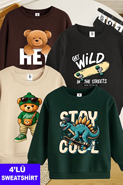 twins tailors Brown-Beige-Black-Green Four-Color Crew Neck Children's Sweatsh...