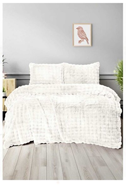 YÜNTEKS Merinos Diamond Fur Bubble Pattern Comforter Set, Double Comforter Se...