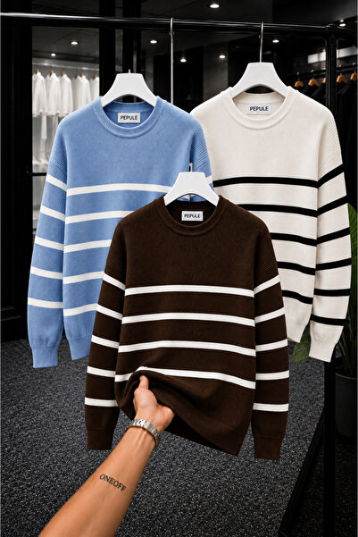 threeoff Erkek Selanik Örme Triko Kazak Kışlık Kalın Dokulu Modern Fit Premium