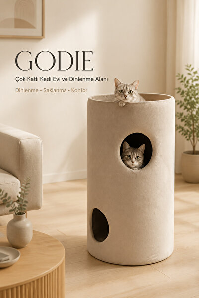 Sawinno GODIE 3 Katlı Kedi Evi ve Yatağı, 87x47 cm, Wellsoft Kumaşlı Geniş Kedi Yuvası Gri
