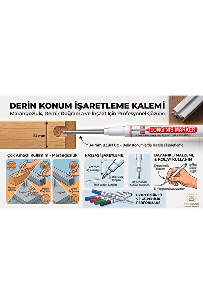 CESOYUNCAK (4 ADET) Marangoz, Demir Doğrama, İnşaat ve Tamir İşleri İçin Derin Konum İşaretleme Kalemi