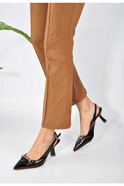 KOTAN Black Leather Buckle Detail Women's Stiletto