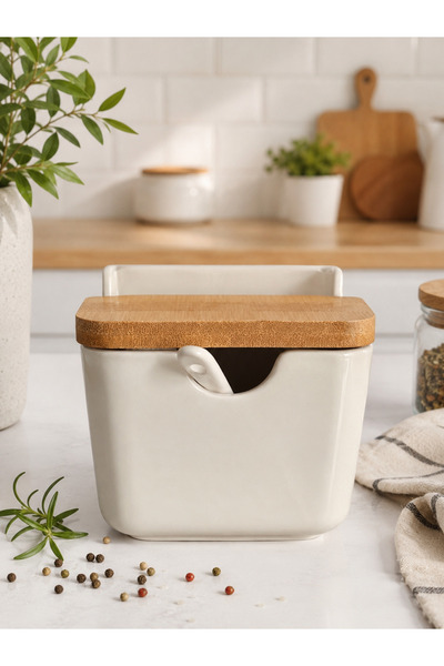 Decovio Porcelain Spice Jar with Bamboo Lid and Spoon 1 Piece