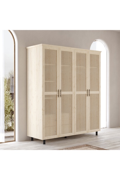 RENAZZO Padova Model Masif Ahşap İskandinav Gardırop - 4 Kapaklı