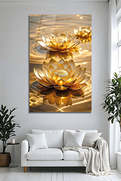 Parıltı Yayınları Floare de lotus galben auriu, imprimare UV, pictură decorat...