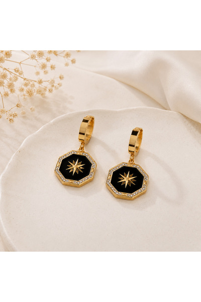 Archhazel Jewelery Archhazel Jewelry Black Star Figured Gold Steel Earrings