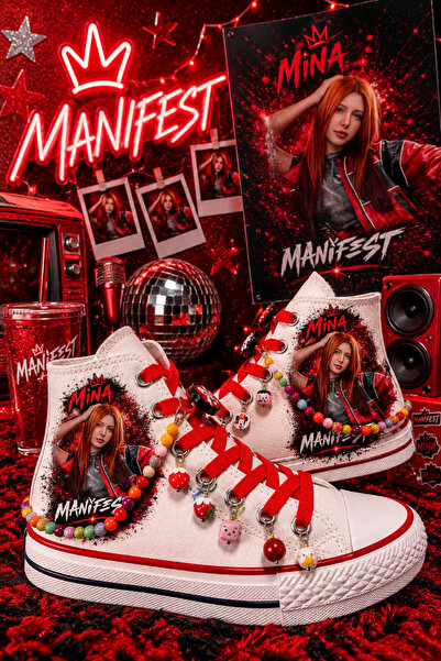MECH BUTİK Manifest Printed White High-Top Linen Sports Shoes Sneaker