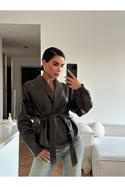 Blanco Kadın Zr Model Şal Yaka Bağlamalı Deri Ceket