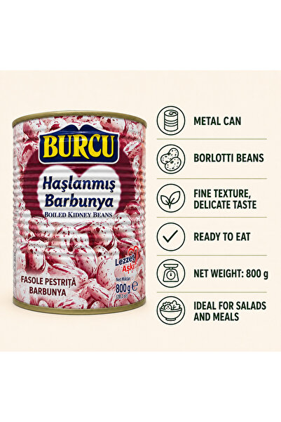 BURCU Fasole Pestriță Barbunya Fiartă Burcu, Set 3 x 800 g