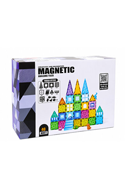 BBYTOYS 40 Parça Manyetik Yapı Blokları Şato Tasarım Seti – Renkli Magnetik E...