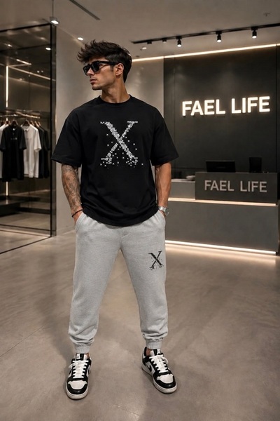FAEL LİFE Unisex Comfortable Clothing T-Shirt and Sweatpants X Printed Set