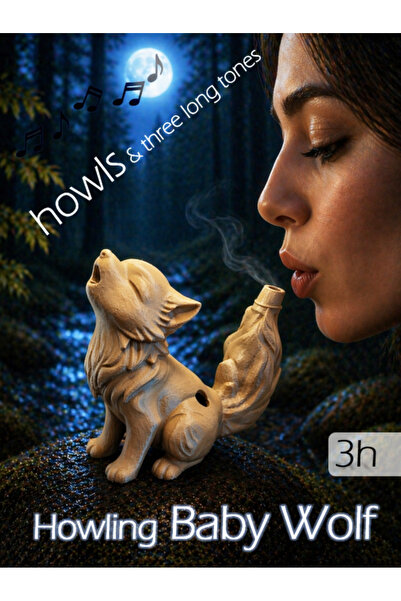 Howling Baby Wolf - Kurt Tasarımlı 3D Üretim Dekoratif Müzik Aleti / Düdük