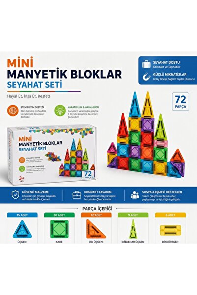 HIZIROĞLU AHŞAP 72 Piece Magnetic Building Blocks - All Magnetic - Supporting...
