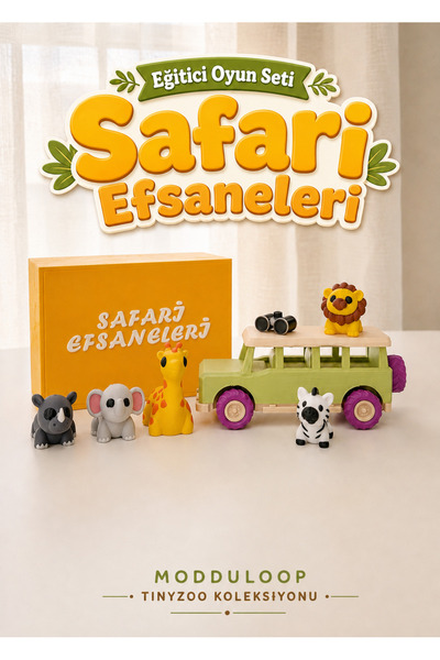 Safari Oyun Seti | Montessori İlhamlı Eğitici Oyuncak Hayvan ve Aksesuarlar, Aslan Zürafa Zebra Fil Gergedan – Safari Efsaneleri