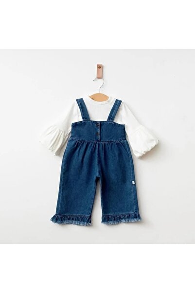 Valia Baby Palazzo Püsküllü Jean Salopet Tulum ve Balon Kol Bluz Takımı