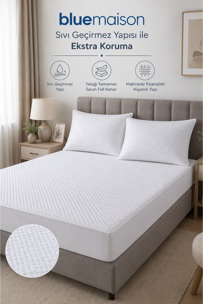 BlueMaison Pare Sıvı Geçirmez Petek Model Yatak Alezi + Yastık Alezi Seti Fıtted