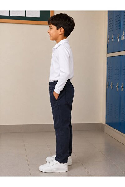 Montisu Boys' Navy Blue School Pants – Elastic Waist, Pockets