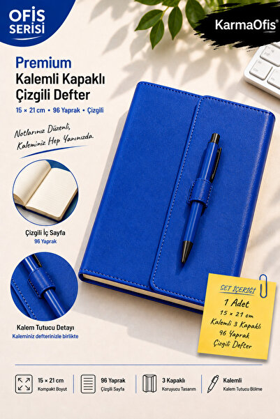 KarmaOfis Blue 15X21 cm Lined Notebook with Pen and Cover, 96 Sheets, 3 Cover...