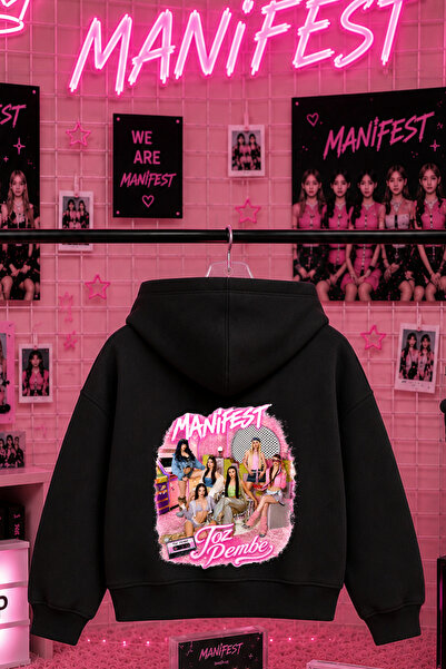 MECH BUTİK Manifest Printed Black Hooded Sweatshirt Hoodie