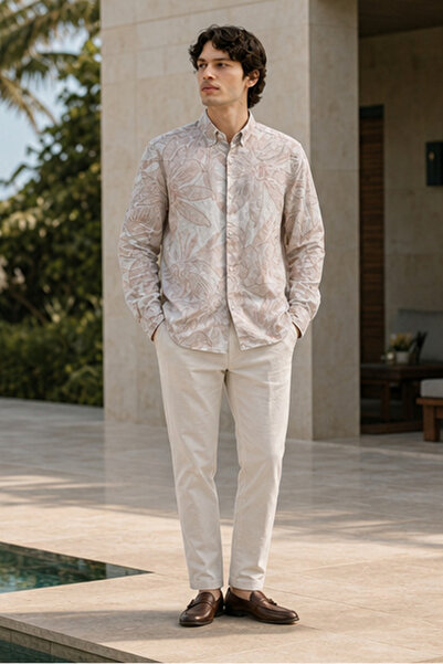 TWILLS Men's Slim Fit Printed Long-Sleeve Shirt - White