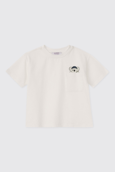 Panço Baby Boy Crew Neck Pocketed Ecru T-Shirt