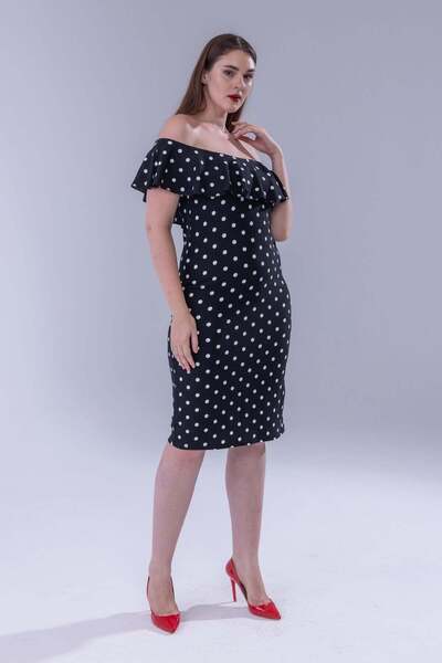 Madwilo Women's Black and White Polka Dot Pattern Shoulder Detail Ruffle Coll...