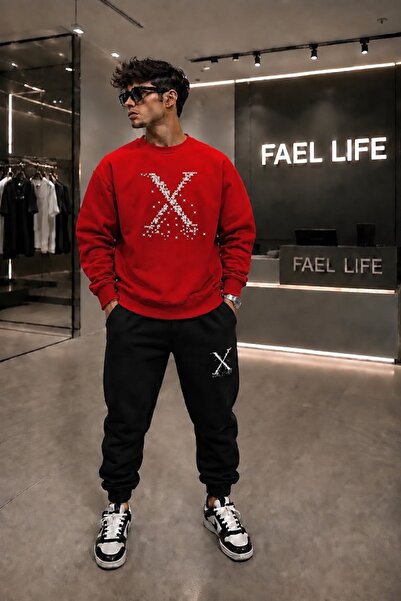 FAEL LİFE Unisex Comfortable Fit Zero Collar and Sweatpants X Printed Set