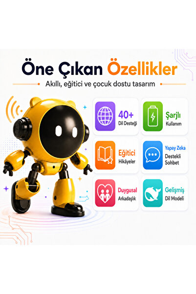 Hil Tech Eminönü Toptan Elektronik Yapay Zeka Konuşan Robot 40+ Dil Destekli Şarjlı Eğitici Akıllı Asistan Çocuk Robot Oyuncak