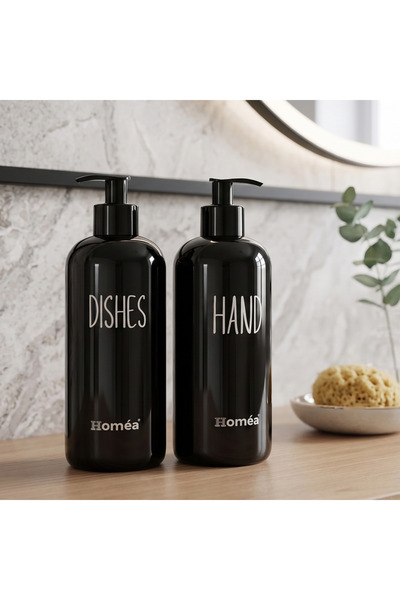 Homea Dozator de săpun Hands Dishes, culoare neagră – Dozator de săpun elegant și modern pentru bucătărie și baie, dozator de săpun lichid