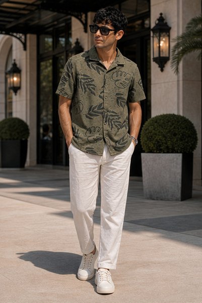 TOM SMITH Men's Regular Fit Printed Short-Sleeve Knit Shirt - Olive