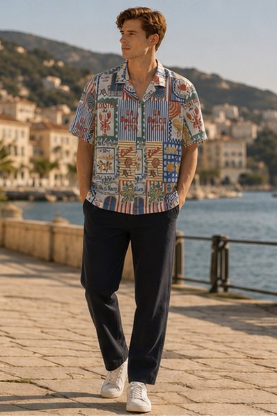 MARCO DONATELI Men's Regular Fit All-Over Print Short-Sleeve Shirt - Blue
