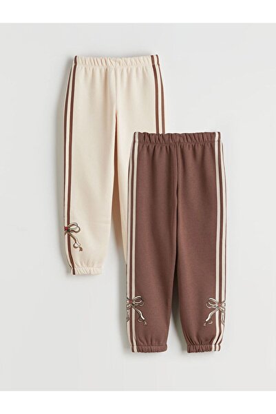 LC Waikiki Elastic Waist Bow Printed Girls' Tracksuit Bottoms 2-Piece Set