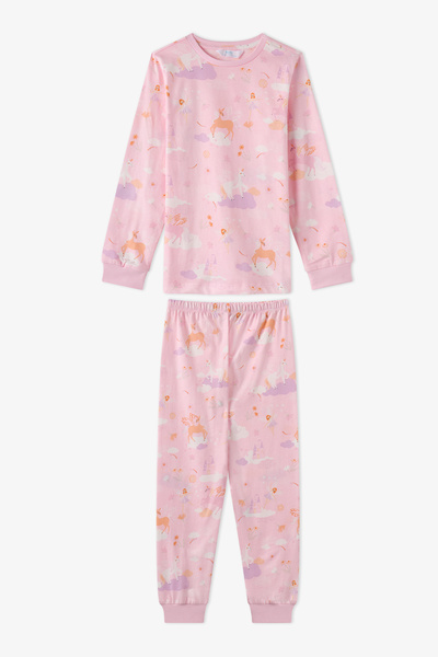 Penti Kız Çocuk Pembe Fly Repeat Pamuklu Uzun Kollu Pijama Takımı