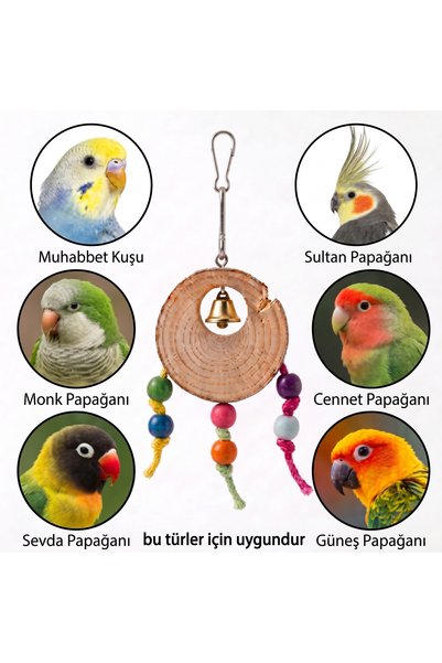 PetTale Natural Wooden Wood Slice Bird Toy with Bell