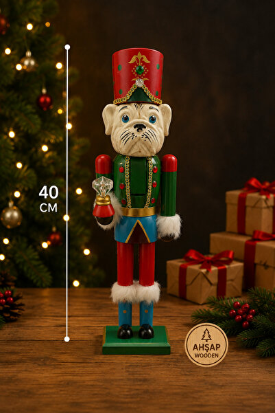 Huzur Party Store 40 cm Wooden Nutcracker Figurine with Dog Figure Decorative...