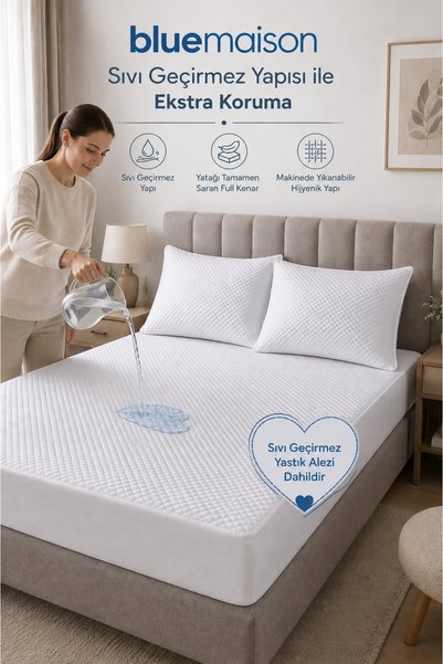 BlueMaison Pare Sıvı Geçirmez Petek Model Yatak Alezi + Yastık Alezi Seti Fıtted
