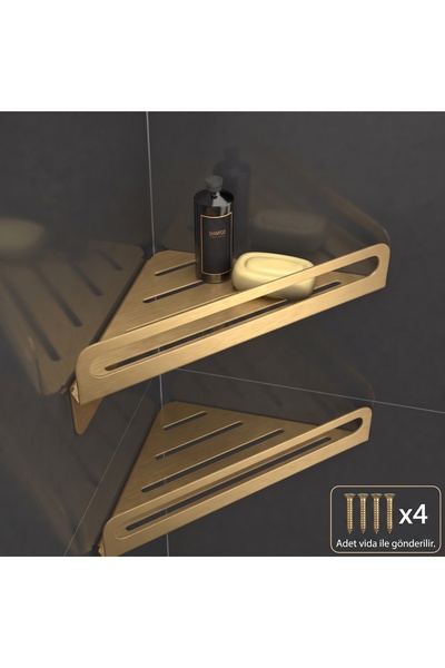 Staal 2-Piece Gold Corner Shower Shelf – Shampoo Holder 15X15 cm Matte Gold S...
