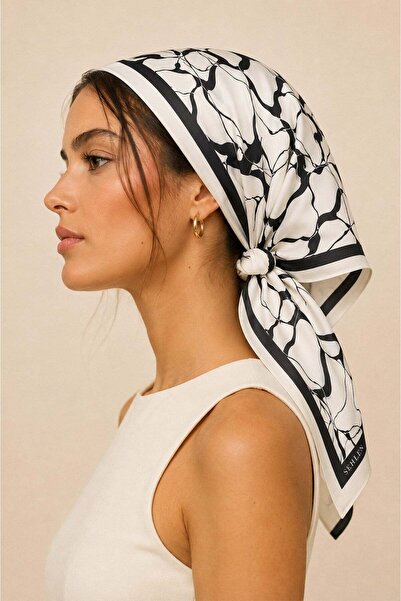 Sehlen Kadın Soyut Abstract Desenli Saten Fular Bandana 55x55 cm - Orta Krem ...