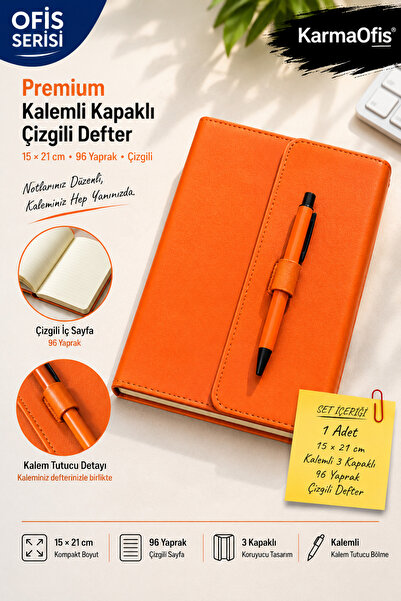 KarmaOfis Orange 15X21 cm Lined Notebook with Pen and Cover, 96 Sheets, 3 Cov...
