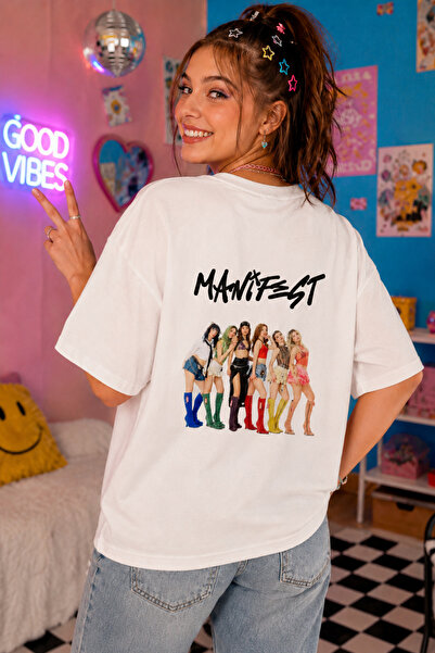 fingerjewerly Manifest Kızlar Grubu Sırt Arka Baskılı Oversize Tişört Unisex ...
