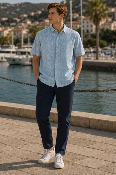 TWILLS Men's Relaxed Fit Printed Short-Sleeve Shirt - Blue