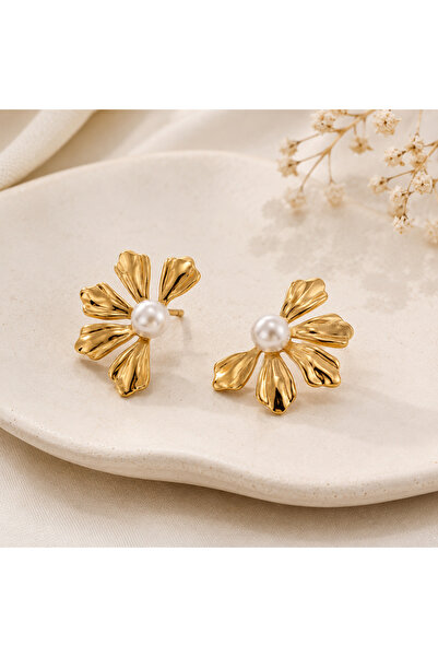 Archhazel Jewelery Flower Gold Earring with Pearl