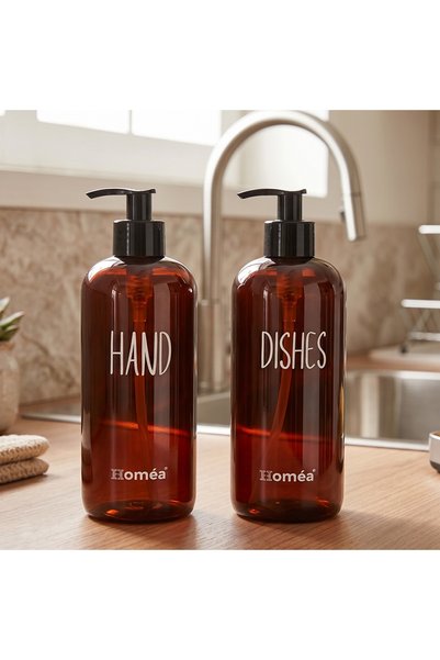 Homea Dozator de săpun Hands Dishes Amber Color – Dozator de săpun elegant și modern pentru bucătărie și baie, Dozator de săpun lichid