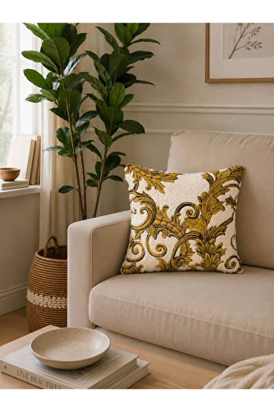 Decamor home Gold Ecru Living Room Throw Pillow Cover Is Made of Woven Fabric