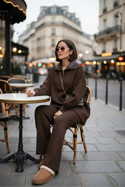 Aselim Hijap Moda Oslo Comfort Set – Selanik Kumaş İkili Takım Acıkahve