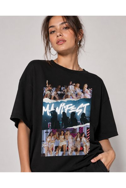 fingerjewerly Manifest Group Printed Oversize T-Shirt Unisex 80% Cotton Boxy Fit Streetwear T-Shirt Thick Textured