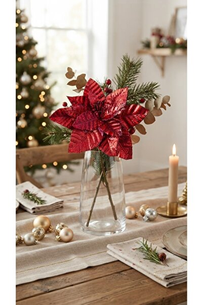 Yenigeldi 3 Pcs Poinsettia - 20X30 cm Red Christmas Star and Christmas Tree O...
