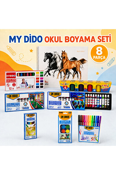 My Dido 8 Parça Okul Boyama Seti – Pastel, Sulu, Guaj, Akrilik, Parmak Boyası...