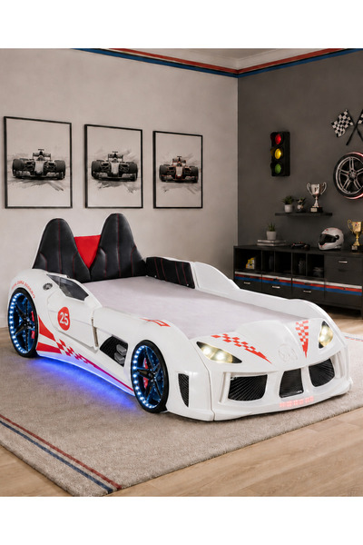 Setay Arabalı Yatak, Raceing Car V8 Full Ledli Koltuklu Arabalı Yatak 100x190 cm